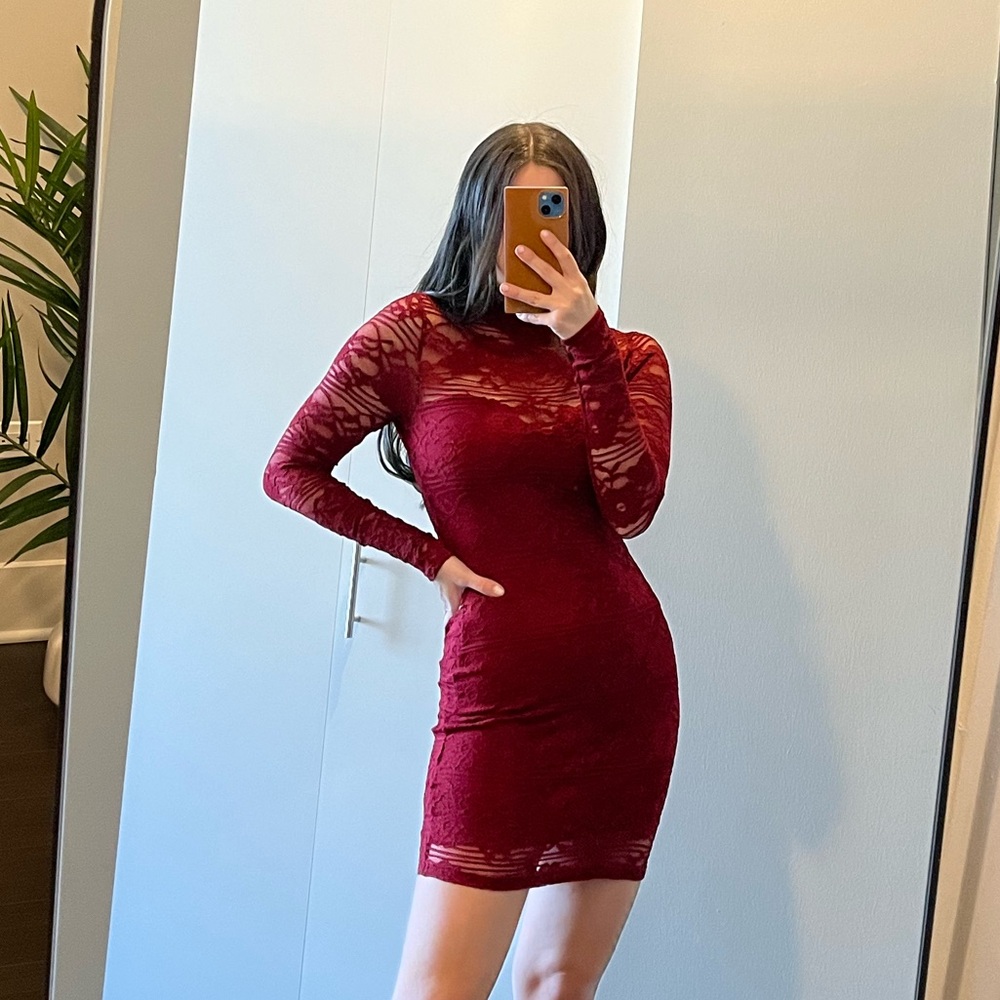 CHARLOTTE RUSSE Red Burgundy Lace Dress